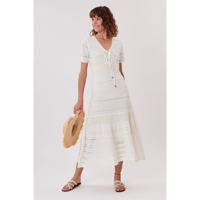 Robe longue manches courtes en maille col V HELENE DERHY