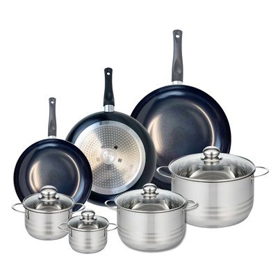 Set de 3 poêles 24, 28 et 32 cm et 4 faitouts Prima Brillant ELO