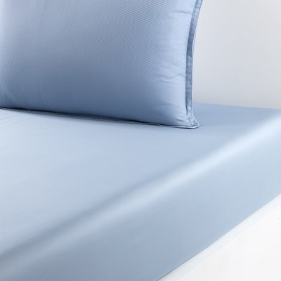 Drap housse en satin de coton bleu, LOFT BOSS HOME