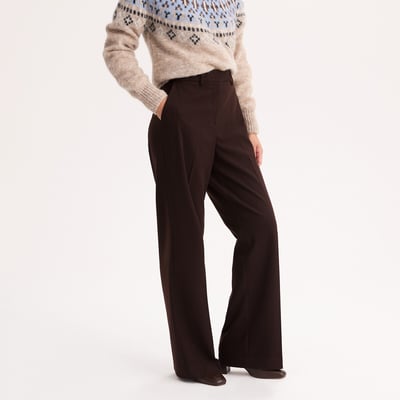 Wide Leg Trousers with Flannel Effect and High Waist ANNE WEYBURN