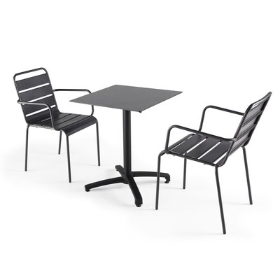 Table 60x60 cm inclinable stratifiée avec pied noir et chaises en métal, OPERA OVIALA