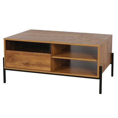 Table basse bois et métal noir étagères et placard 100x55x45cm WADIGA