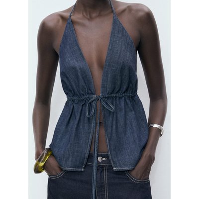 Haut en jean avec col en V et nœud MANGO