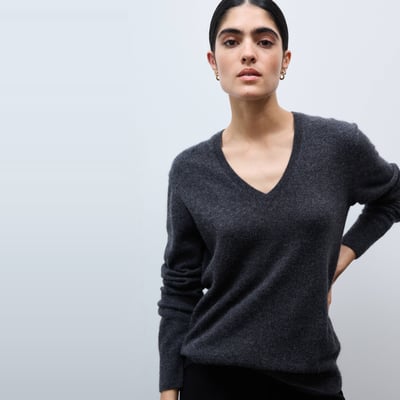 Pull uni col V en 100% cachemire MONOPRIX