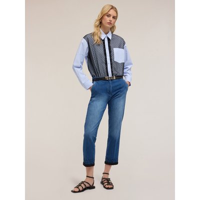 Camicia in popeline di cotone a righe e tulle plumetis MOTIVI