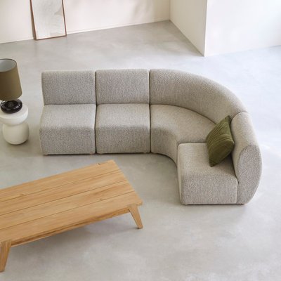 Canapé d'angle modulable en acacia massif et tissu gris, 4 places SWANN TIKAMOON