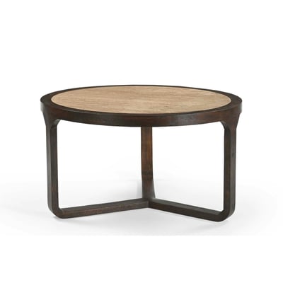Table basse travertin et bois 3 pieds Ø75 cm DUOMO PIER IMPORT