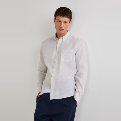 Chemise manches longues rayée en lin MONOPRIX