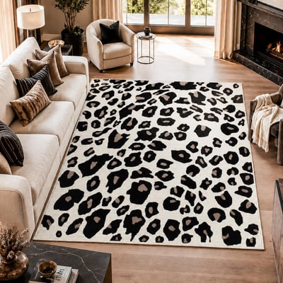 tapis salon LYN1 LEOPARD Beige et marron motif félin tacheté UN AMOUR DE TAPIS