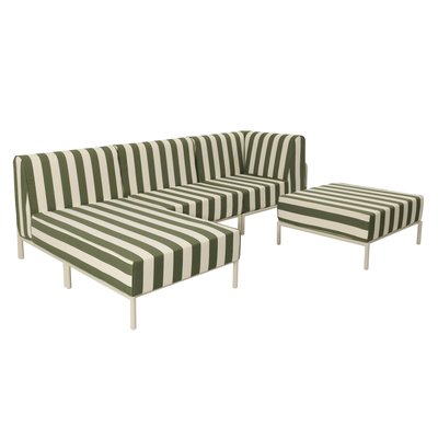 Salon de jardin modulable rayé 4 places avec 1 chauffeuse, 1 fauteuil d'angle, 1 méridienne et 1 pouf, PATIO OVIALA
