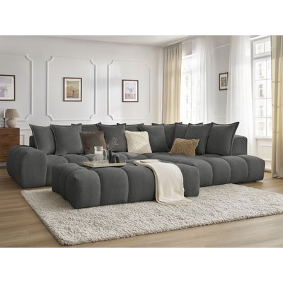 Canapé d'angle fixe 5 places en tissu chiné avec pouf, EVEREST BOBOCHIC