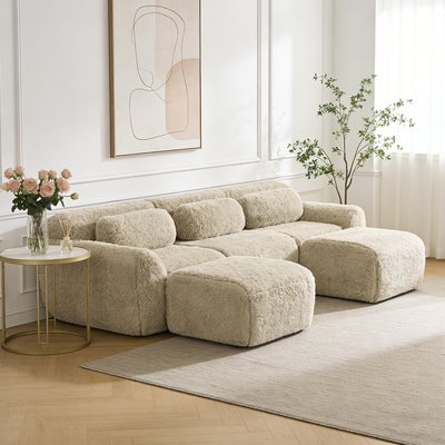 Canapé d'angle réversible 3 places avec 2 poufs, WIND MEUBLES COSY
