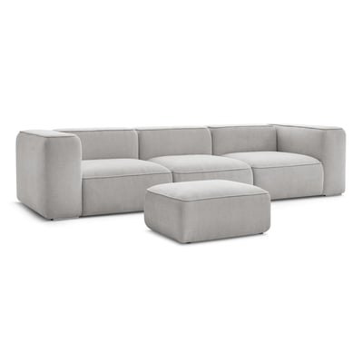Canapé droit fixe 4 places en tissu texturé avec pouf, ZEPHYR BOBOCHIC