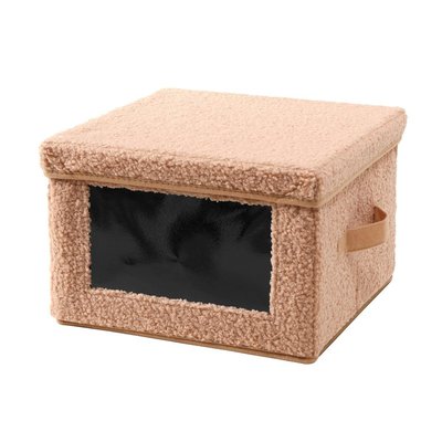 Boîte rangement tissu bouclette beige avec fenêtre - L40 cm CALICOSY