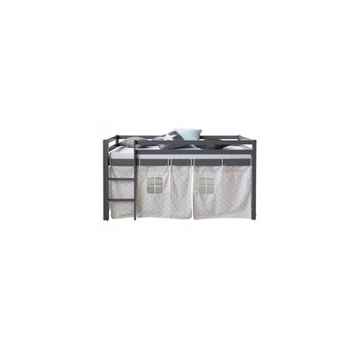 Lit mezzanine pour enfants avec echelle et rideaux en tissu HOMESTYLE4U