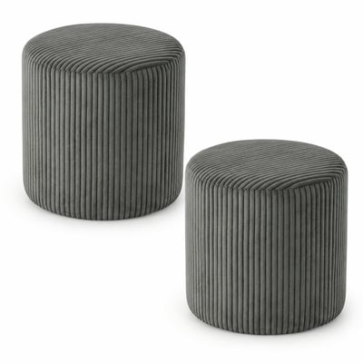 Pouf rond velours côtelé gris (lot de 2) MALMOE PIER IMPORT