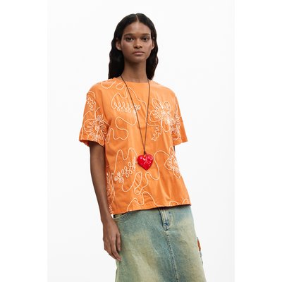 T-shirt fleur pixellisée noir pour femme I