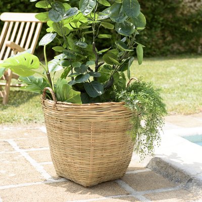 Pot de fleurs rond bambou et béton D60 cm avec anses HERCULE PIER IMPORT