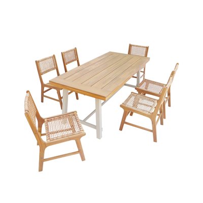 Table intérieur/extérieur bois d'acacia et métal 6 chaises résine tressée FORTALEZA + OCARA SWEEEK