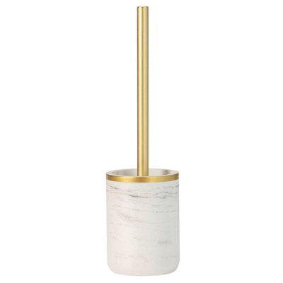 Brosse WC en résine effet marbre blanc et doré WADIGA