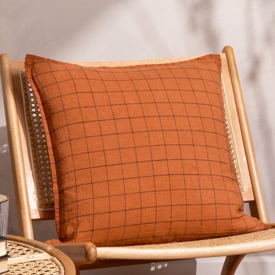 Linen Grid Check Feather Filled Cushion YARD