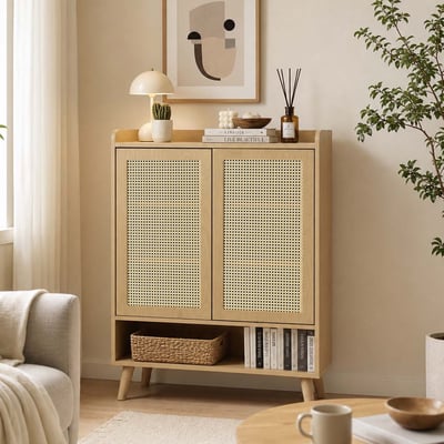 Armoire de rangement avec 2 portes 7 couches Imitation chêne scandinave, MELVINB2 MEUBLES COSY