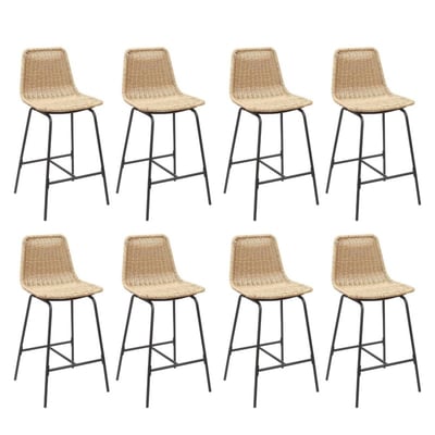 Lot de tabourets de bar et d'ilot en métal avec assise en rotin 65cm KUTA|Lot de 8 | Lot de 8 MOB IN
