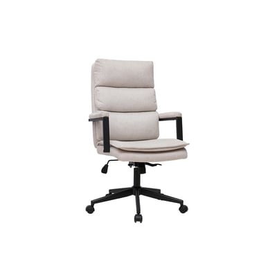 Fauteuil de bureau à roulettes en tissu effet velours texturé beige et métal noir SAEL MILIBOO