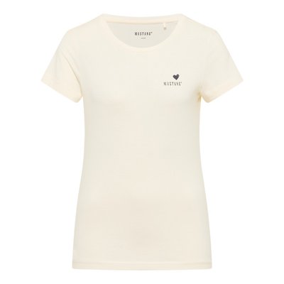 T-shirt coupe droite FEMME Mustang en coton écru avec un logo imprimé à la poitrine MUSTANG