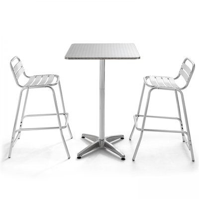 Table haute de terrasse carrée et 2 chaises hautes en aluminium, BRIXTON OVIALA