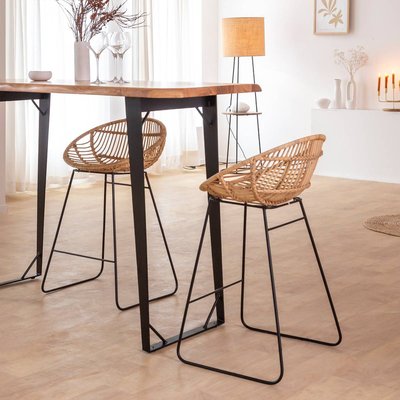 Tabouret de bar rond en rotin et métal  CALVI MADE IN MEUBLES 