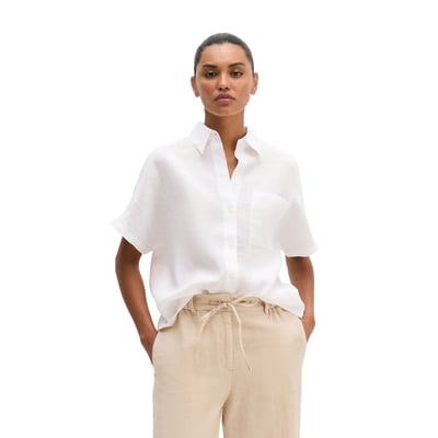 Blouse en lin à manches courtes regular avec de larges plis dans le dos MARC O'POLO
