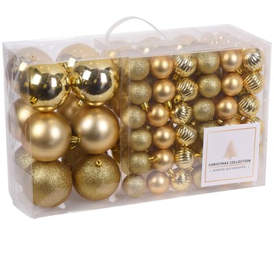Set de 94 boules de Noël dorées - 3/4/6/8/10cm WADIGA