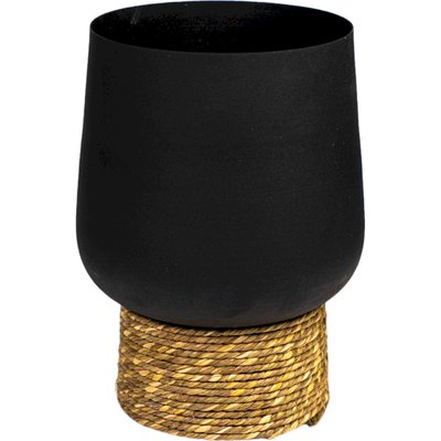 Cache pot métal  avec base en rotin naturel élégant RECOLLECTION
