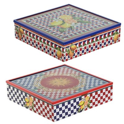 Set de 2 boîtes à infusions multicolores 9 compartiments citrons 24x24x6.5cm WADIGA