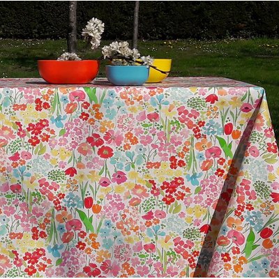 Nappe enduite ronde ou ovale Jardin fleuri FLEUR DE SOLEIL