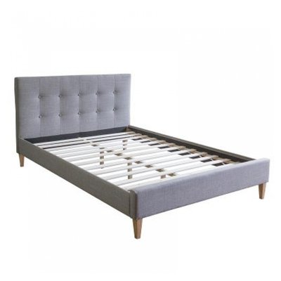 Lit capitonné avec matelas 140x200 et sommier à lattes - gris HOMESTYLE4U