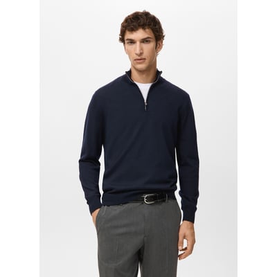Pull col zippé 100 % laine mérinos MANGO MAN