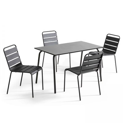 Salon de jardin table et 4 chaises en métal, PALAVAS OVIALA