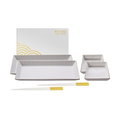 Service À Sushi Avec Baguettes Blanc Nippon En Porcelaine Blanche & Or TOKYO DESIGN STUDIO