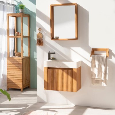 Lave main en teck rectangle et Meuble suspendu 60 LUXE WANDA COLLECTION