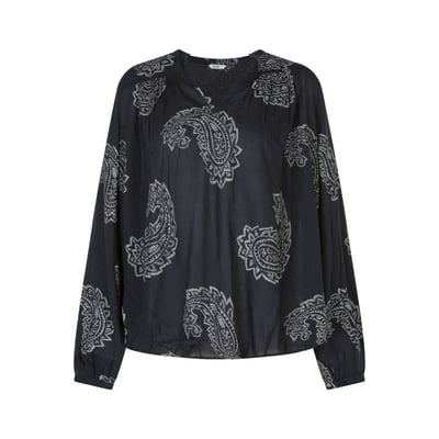Chemisier blouse noir à motifs avec une coupe ample et un col tunisien MUSTANG