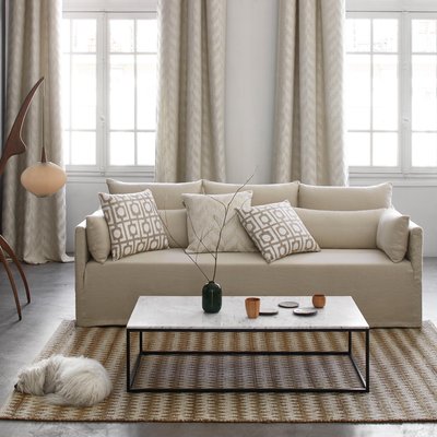 Rideau Tobias Tamisant en Jacquard tissé aux fils méchés, motif chevrons Ecru 135x280 cm MADURA