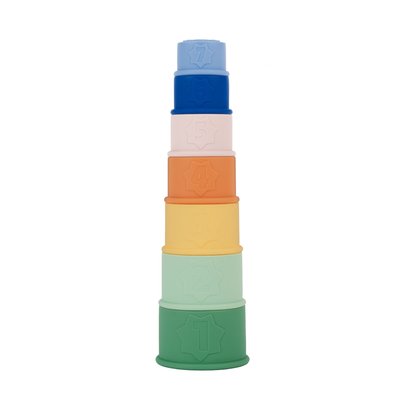 Jouet de bain bébé tasses empilables en silicone BADABULLE