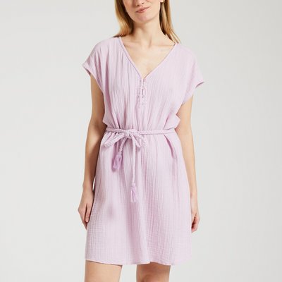 Korte jurk in tetra met strikceintuur ROSALY DES PETITS HAUTS