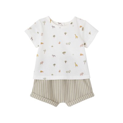 Ensemble naissance T-shirt imprimé et short rayé VERTBAUDET
