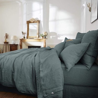 Drap plat lin lavé TERRE DE NUIT