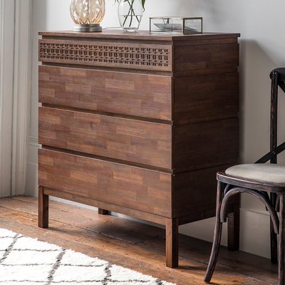 Barauni Boho Carved Wood 4 Drawer Chest SO'HOME