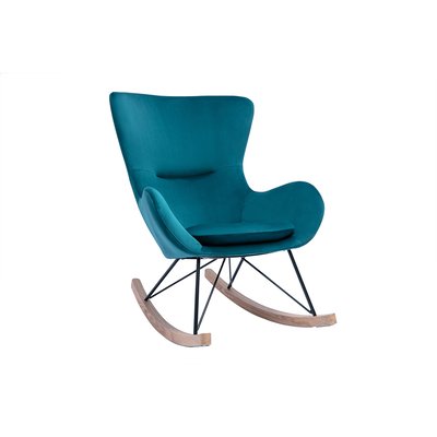 Rocking chair design en tissu effet velours kaki, métal  et bois clair ESKUA MILIBOO