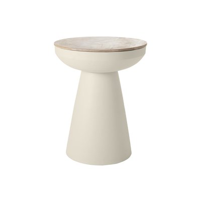 Table d'appoint ronde design avec rangement en métal céladon et bois manguier massif H52 cm TAM MILIBOO